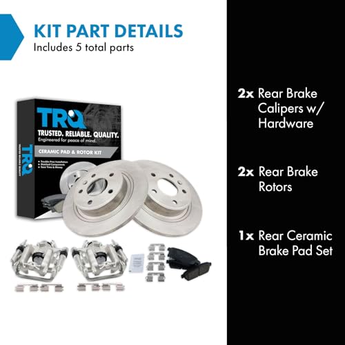 Image of TRQ Rear Brake Pad and Rotor Set Ceramic Solid Rotors Calipers Hardware