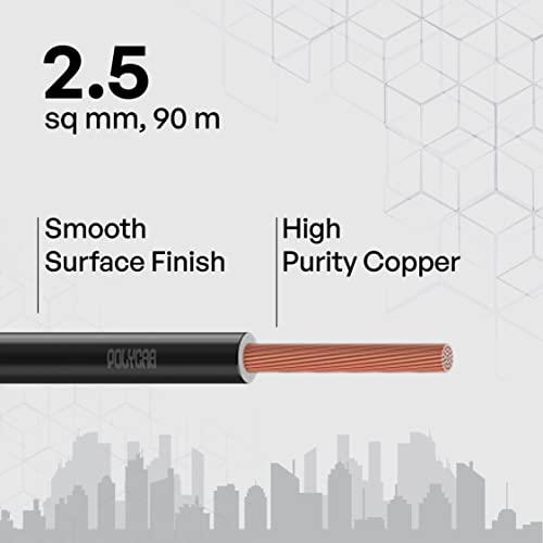 Image of Polycab OPTIMA+ 2.5sqmm 90M coil | Flame Retardant | Lead free | 99.97% high purity copper | Rodent protection | PVC insulated housewire [Black]