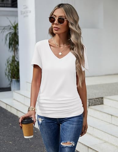 HOTOUCH Womens T Shirts Short Sleeve V Neck Basic Tee Soft Casual Loose Fit Summer Tops Outfits 2025 Fashion3