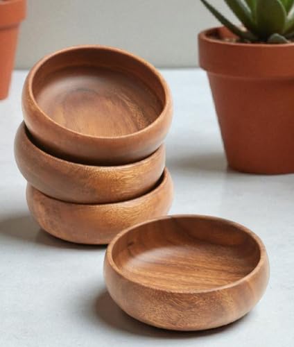 Image of Wooden Snack Bowls Set of 4, Size 12.7 cm /5 inch x 5.08 cm /2 inch