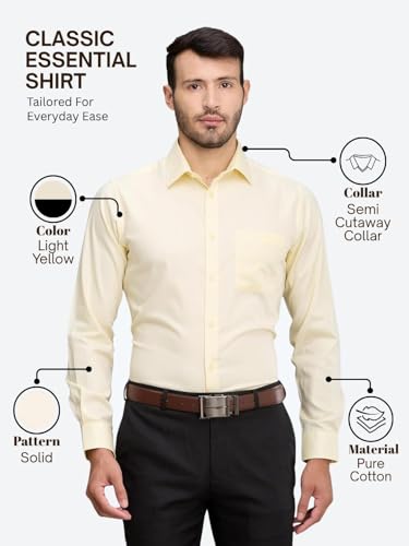 Image of Raymond Men's Slim Fit Solid Pattern Pure Cotton Full Sleeve Semi Cut Away Collar Formal Shirt