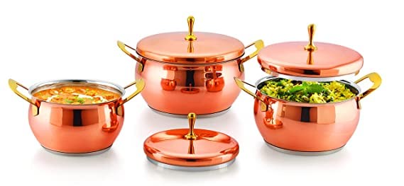 Juego de utensilios de cocina de cobre Handi de acero inoxidable con tapa para cocina Handi...