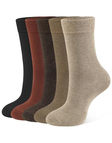 CLOSEMATE Calcetines Algodon Mujer Finos Suaves 5 Pares Cómodos Transpirables Ligeros Clásicos Casuales Colores Negro Camello Claro Medio Oscuro Granate