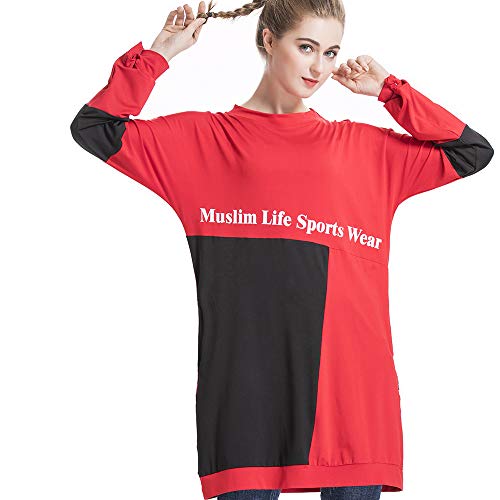 Dreamsy Muslim Mujer Deportes Casual Oriente Medio Hui Color a Juego Cuello Redondo Chándal Tops Otoño e Invierno Rojo Rosso M