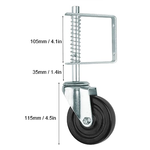 GENHAKON 2 PCS 4 Inch Heavy Duty Gate Wheel, Spring-Loaded Gate Casters with 360-Degree Swivel for Residential & Commercial Properties