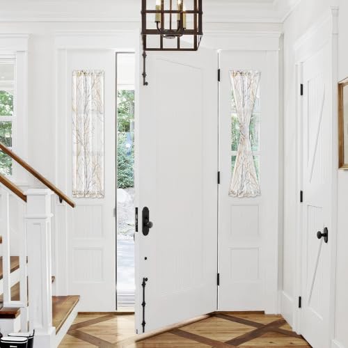 Image of FMFUNCTEX Sheer Sidelight Front Door Curtains 40 Inches Long White Yellow Branch Tree Half Print Curtain for Patio Doors with Matching Tiebacks 24 Inches Wide 2 Panels Set