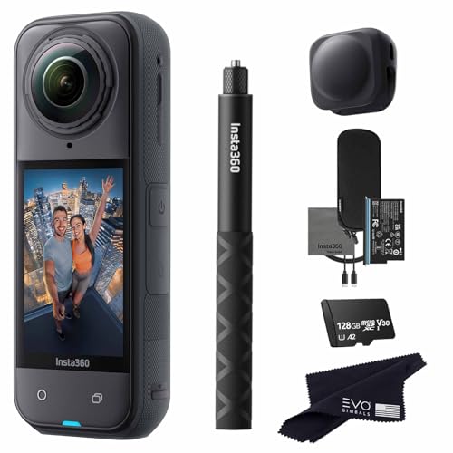 Image of Insta360 X5 Basic Bundle-8K Waterproof 360 Action Camera with 1 /1.28 inch 48MP Sensors, 8K 360 HDR Video, 72MP 360 Photo, 4K Single-Lens |Bundle Includes Selfie Stick, Lens Cap (128GB)