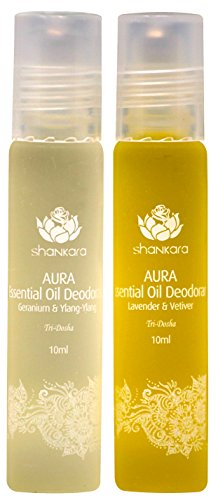 Shankara Aura Essential Oil Deodorant - All-Natural Deodorant, Odor-Fighting Roll-On Deodorant - Paraben, Aluminum Free Deodorant - Lavender, Vetiver | Geranium, Ylang Ylang - 2 Pack