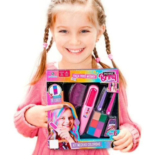 Kit Menina Salão Beleza Prancha Mecha Colorida Pinte Cabelo
