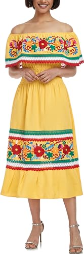 Image of YZXDORWJ Women Embroidered Mexican Peasant Casual Sexy Lace Off-Shoulder Long Dress