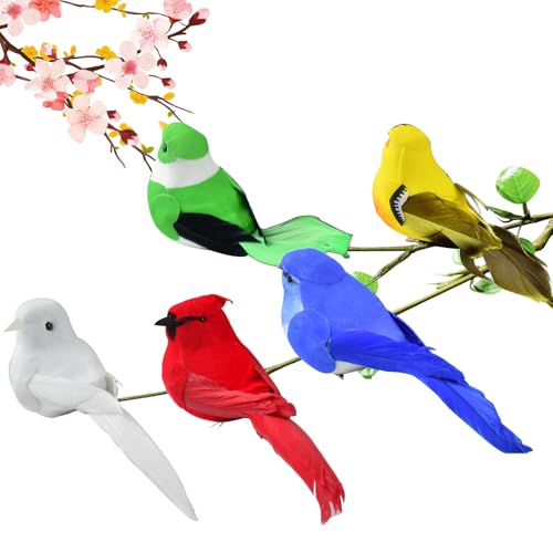HNBTX Deko Vogel,Deko Vögel mit Clip,5 Stück Vögel Deko Figuren,Mini Vogel Dekofigur für Garten Frühling Party Dekoration