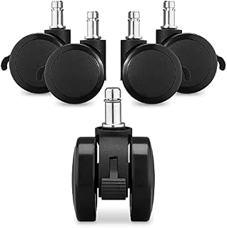 kwmobile Replacement Office Chair Wheels with Brake (Set of 5) - 11mm Stem Wheel Castors with Brakes Casters for Wooden and Hard Floors - Black/Black