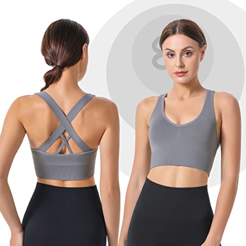 Image of Evercute Sports Bras for Women Padded Medium Support Criss Cross Strappy Bra Seamless High Impact Yoga Exercise Athletic Bras