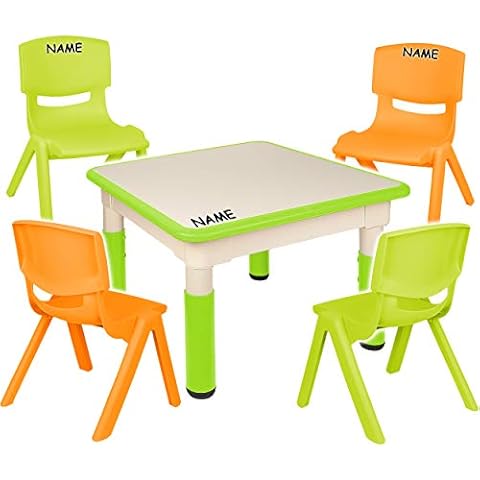 alles-meine.de GmbH Sitzgruppe für Kinder - Tisch + 4 Kinderstühle - Größen & Farbwahl - hell grün - inkl. Name - höhenverstellbar - 1 bis 8 Jahre - Plastik Cover