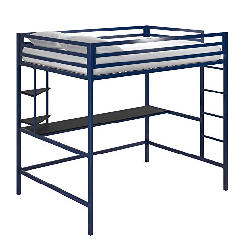 Novogratz Maxwell Metal Full Loft Desk & Shelves, Navy/Black Bunk Beds, Blue