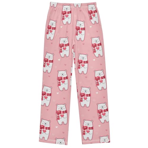 Boy's Pants Polar Bear Red Heart Lover Scarf Jogger Pants Elastic Waist Long Bottoms Trousers with Pockets 6-14 Y