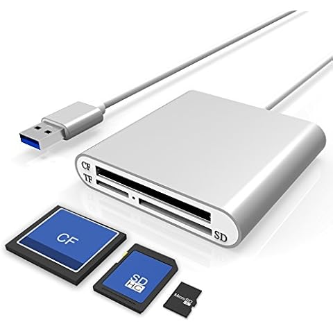 Cateck Aluminum Superspeed USB 3.0 Multi-in-1 3-Slot Card Reader for CF/SD/TF/Micro SD for iMac, MacBook Air, MacBook Pro, MacBook, Mac Mini, PCs and Laptops Cover