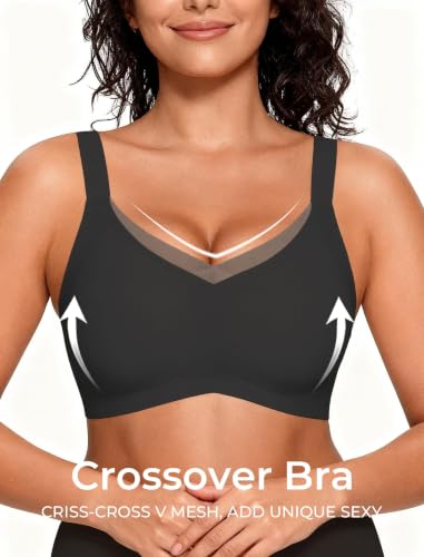 Image of Vinfact Womens V Lace Wireless Seamless Bras No Underwire Comfort Push Up Bra Supportive Full Coverage Bralettes T Shirt Bra