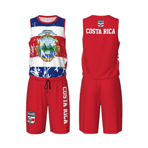 Costa Rica Flag Grain (2) Basketball Jersey Uniform Suit for Men Adults Training Athletic Set