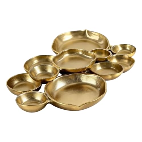 Cluster of 9 Round Serving Bowls, Cluster Serving Tray, Metal Vintage Display Table Decor, Multi-Compartment Centerpiece with Compartments