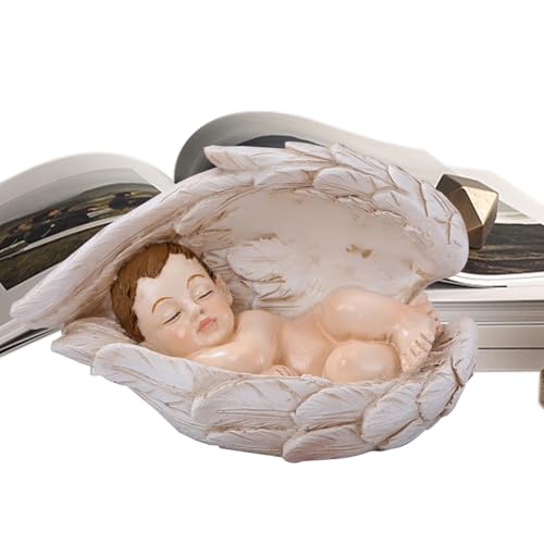 Figuras del Belén,Decoración Religiosa Escultórica | Figura De Resina Bebé Durmiente con Alas De Ángel Decoración para Centro De Mesa O Vitrina