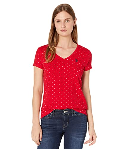T-shirt col en V U.S. Polo Assn. rouge à pois imprimés en coton stretch taille L pour homme