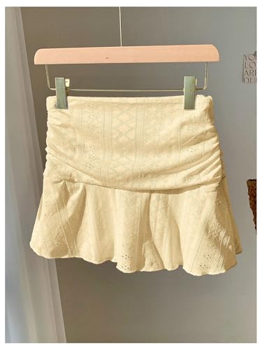 Floerns Women's Y2k Mini Skirt Eyelet Embroidery Ruched Ruffle Hem Going Out A Line Skirt2