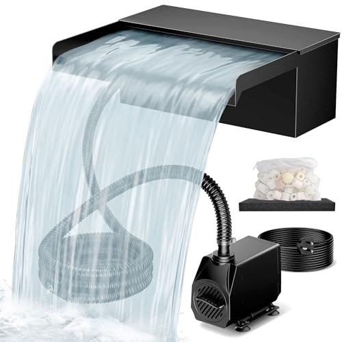 Biling Zestaw wodospadu ze stali nierdzewnej 30 cm, w komplecie z pompą i filtrem, 40 W, 2500 l/h, do stawu ogrodowego, do stawu koi, do pływania, ogrodu, dekoracja kaskady wodnej