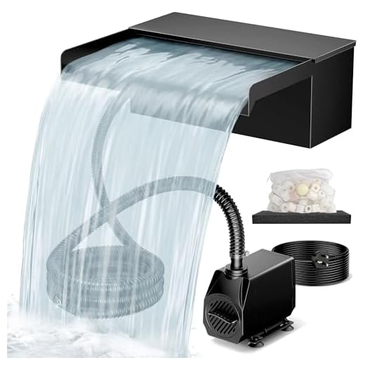 Biling 30 cm Edelstahl Wasserfall Set Komplett mit Pumpe und Filter 40W 2500L/H für Gartenteich Koiteich Schwimmteich Wasserspiel Garten Deko Wasserkaskade
