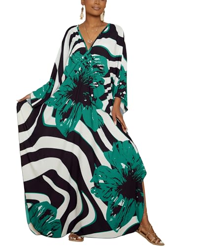 Image of Bsubseach Women Floral Print Kaftan Dresses Plus Size Bathing Suit Cover Up Moo Moos Caftan Beach Dress for Swimwear Summer