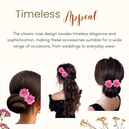 Image of Hair Flare Artificial Plastic & Metal Rose Flower with An Abundance of Petals Design Hairpin /Hair Clip /Judabun | Bridal Hair Accessories, Wedding, Festival for Women & Girls - 2700, Set of 2