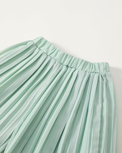 Image of Baby Girl Clothes Toddler Summer Sleeveless Ruffle Girls Outfits Pleated Wide Leg Pants Solid Color Kids Clothing Set