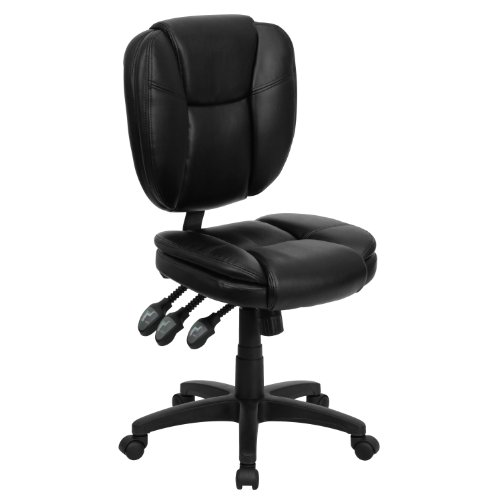 Flash Furniture Mid-Back Black LeatherSoft Multifunction Swivel Ergonomic Task Office Chair with Pillow