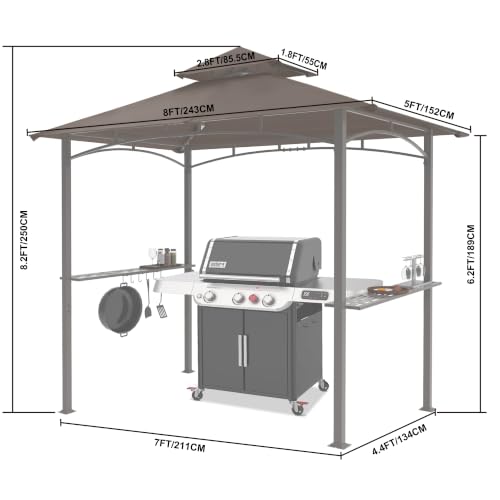 Image of MASTERCANOPY 8x5 Grill Gazebo with Steel Frame & 2 LED Lights, Brown