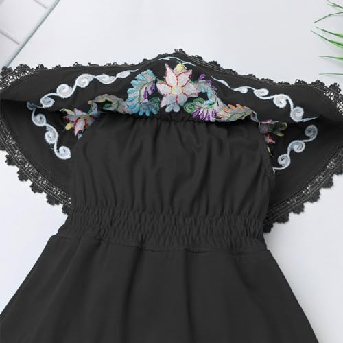 Toddler Girls Mexican Floral Embroidered Dress Short Off-Shoulder Floral Boho Peasant Dress Tunic Top3