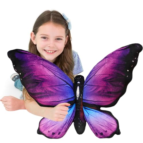 Image of ELAINREN Soft Purple Monarch Butterfly Shape Stuffed Pillow Lifelike 3D Large Butterfly Plushie Toy Realistic Insect Butterfly Plush Back Cushion/15.7''x19.6''