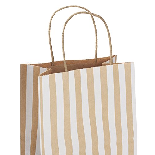 GSSUSA 8x4.75x10 50 Pcs Kraft Paper Bags Shopping Bags Grocery Mechandise Paper Gift Bags (Brown with White Strip) - Thumbnail 2