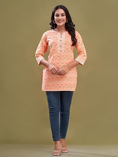 Image of feranoid Women Cotton Printed Short Kurti | Short Kurti for Women | Printed Cotton Kurti