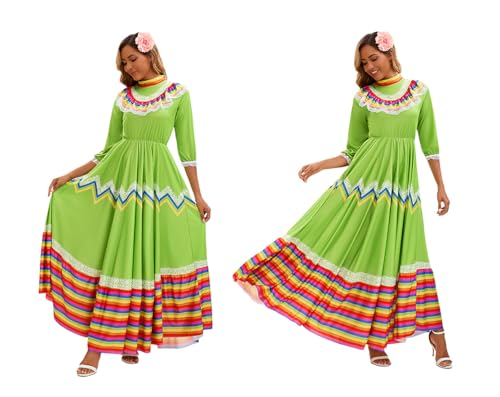 Disfraz étnico mexicano vestido largo cómodo para bailar 2