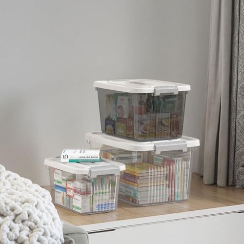 Image of HoopVool Smiley Face Plastic Storage Bin with Locking Lid - Sturdy and Versatile Home Organizer, Available in Multiple Color And Size. (WHITE, PACK OF - 1, MEDIUM - 13 X 8.6 X 5.1 INCH)