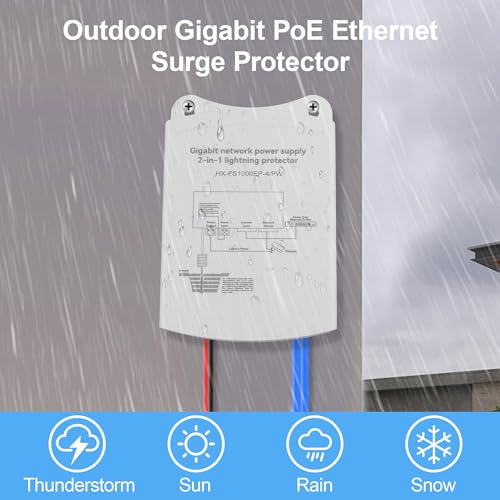 Protector contra sobretensiones Outdoor Gigabit PoE Ethernet IEEE802.3Af/At/Bt 1000Mbps, resistente al agua, protección contra rayos 5KA IP65, montaje en pared Plug and Play (Conectores de red y energía) miniatura 5