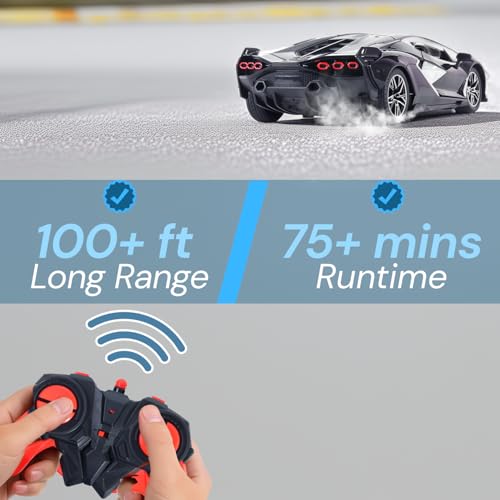 Image of Popsugar Door Opening Remote Control Car|Rechargeable 1200mAh Lithium Battery|C-Type Charging|75-Min Runtime|2.4G Long Range Remote (100+ ft)|HighSpeed RC Car|Gift for Kids|Made in India (Black)