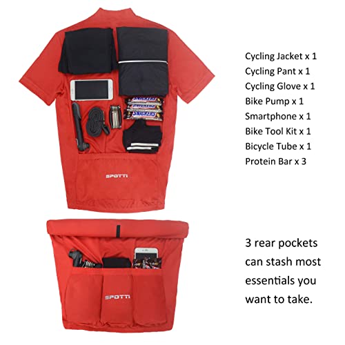 Spotti Men's Cycling Bike Jersey Short Sleeve with 3 Rear Pockets- Moisture Wicking, Breathable, Quick Dry Biking Shirt Red