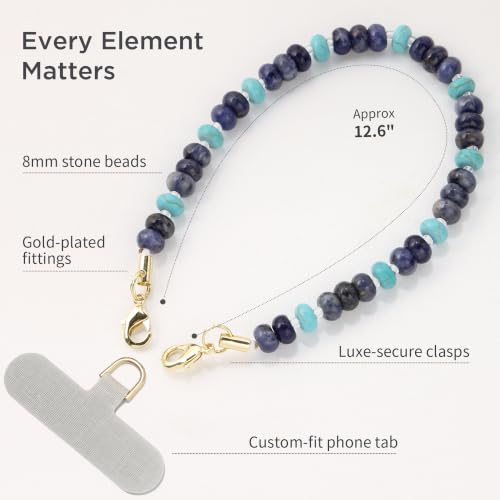 Image of POSADINA Natural Stone Phone Charm, Beaded Healing Phone Wrist Strap, Handmade Cellphone Chain Lanyard with Tether Tab