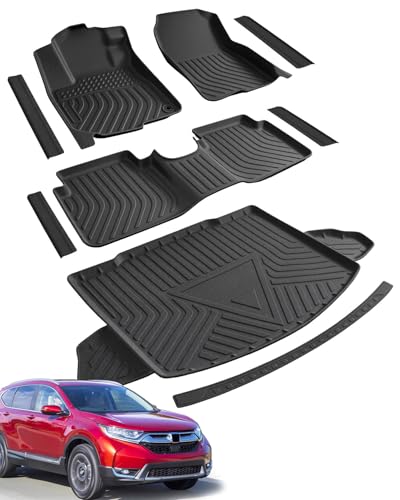Floor Mats & Cargo Liner for Honda CR-V 2017-2022(Not for Hybrid & Touring) All Weather TPE Floor Liners Anti-Slip Trunk Mats & Door Sill Protectors Custom Fit Car Interior Accessories for CRV