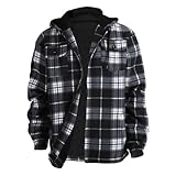 LeeHanTon Mountain Ridge Hooded Flannel Jacket Fashion Loose Fit Plaid Hoodies Black XX-Large