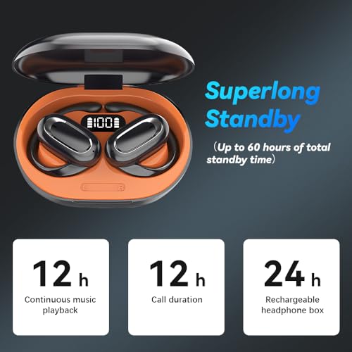 OneNine Sport Kopfhörer Bluetooth, T35 Open Ear Kopfhörer Bluetooth 5.3 mit HD Mic, Earbuds mit Ohrbügeln, 24 Std. Spielzeit, ENC Anruf Noise Cancelling, IPX5, Ohrhörer für Büroarbeit/Sports – Bild 4