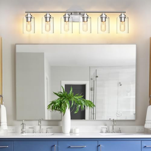 Image of SKEJAO Bathroom Vanity Light Over Mirror,Brushed Nickel 6-Light Vanity Light for Bathroom,Bathroom Light Fixture Wall Sconce Lighting for Bedroom,Living Room