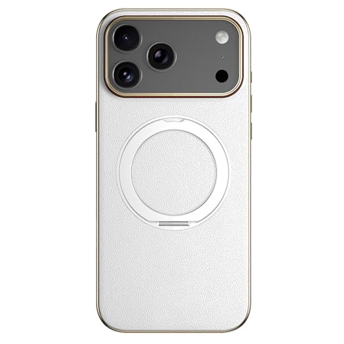 Étui cuir pleine fleur iPhone 17 Pro blanc avec anneau magnétique antichoc