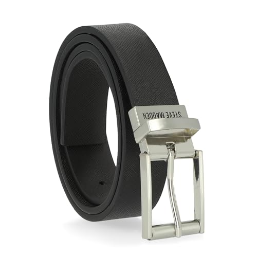 Steve Madden Reversible Men's Dress Casual Every Day Leather Belt, Black/Brown (Reversible - Textured), Large